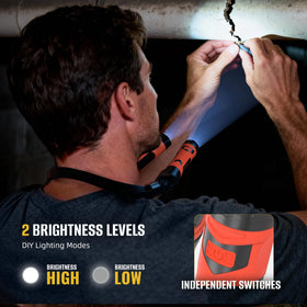 CLAKAP dual-head design showing 90-degree tilt for precise lighting.