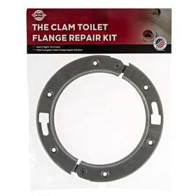 Clam flange repair ring compatible with 1/4-inch and 5/16-inch closet bolts for versatile installation.