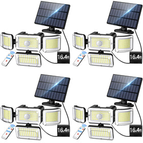 CLAONER four-heads solar security light closeup enhances nighttime security with broad coverage.