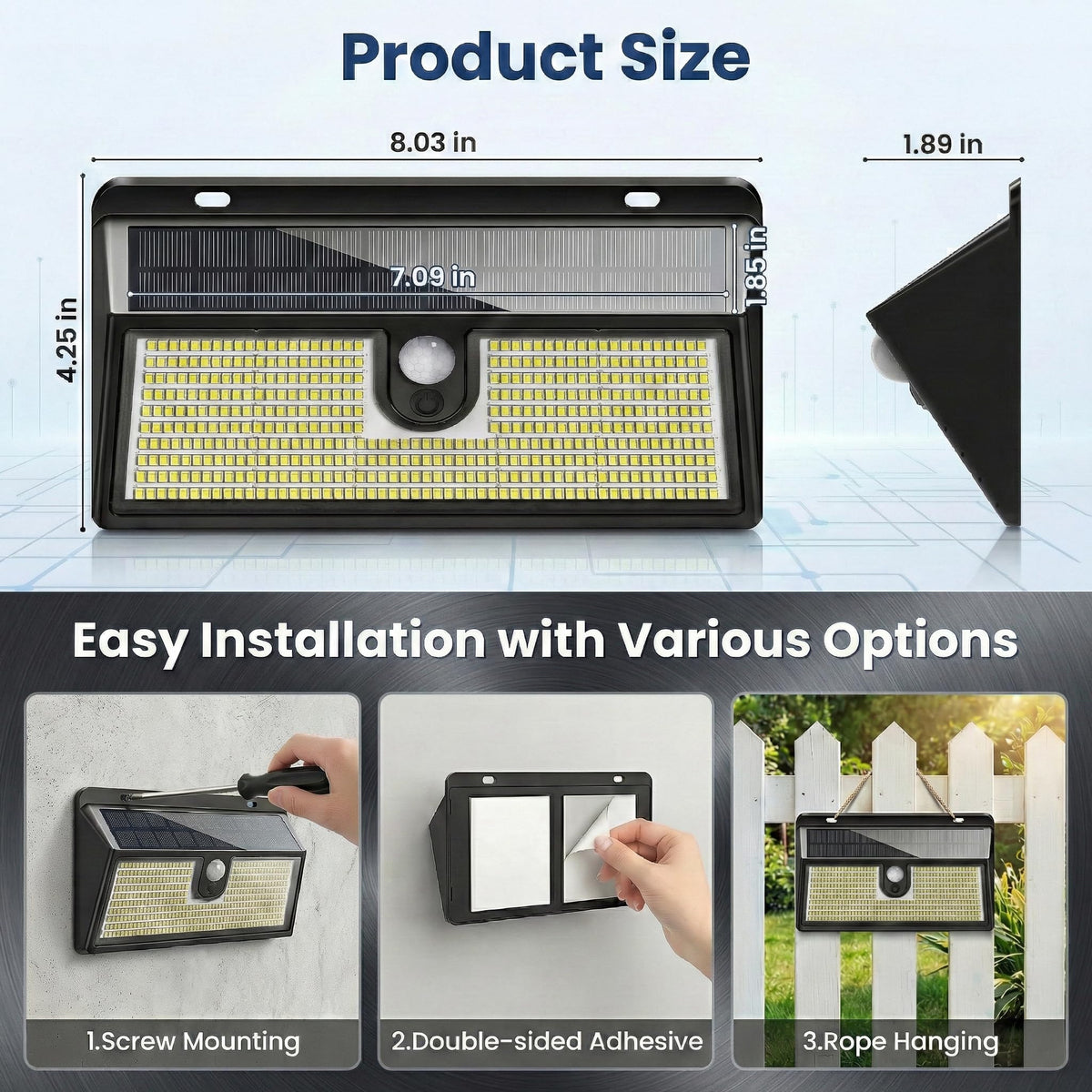 CLAONER Solar Lights Outdoor mounted on fence for perimeter lighting