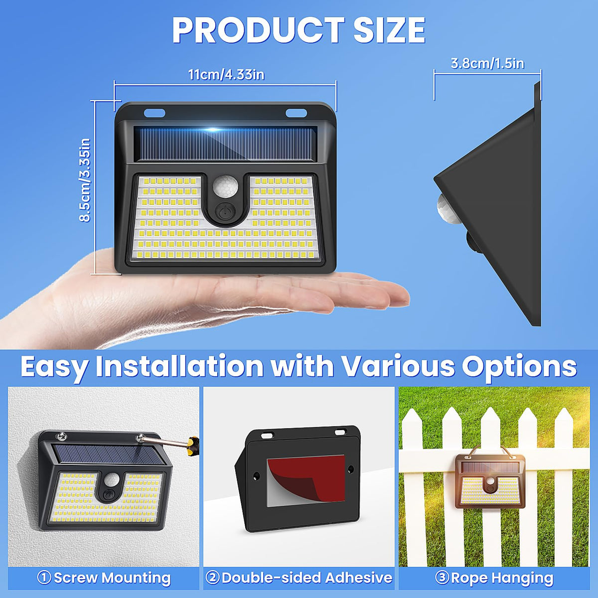 CLAONER solar motion sensor outdoor lights with three modes adapt to various needs.