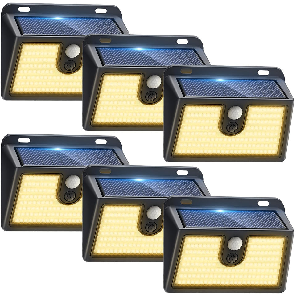CLAONER solar motion sensor outdoor lights provide wide-area illumination for walkways.