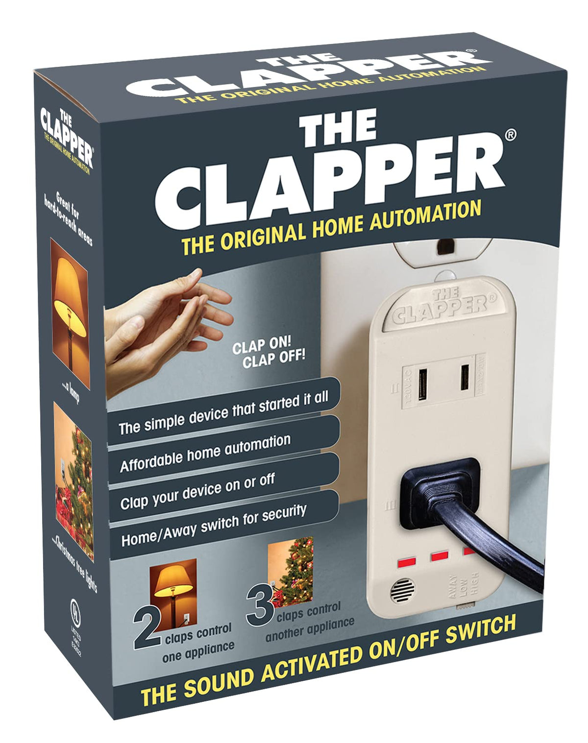 Away setting turns on lights with any sound to deter intruders.