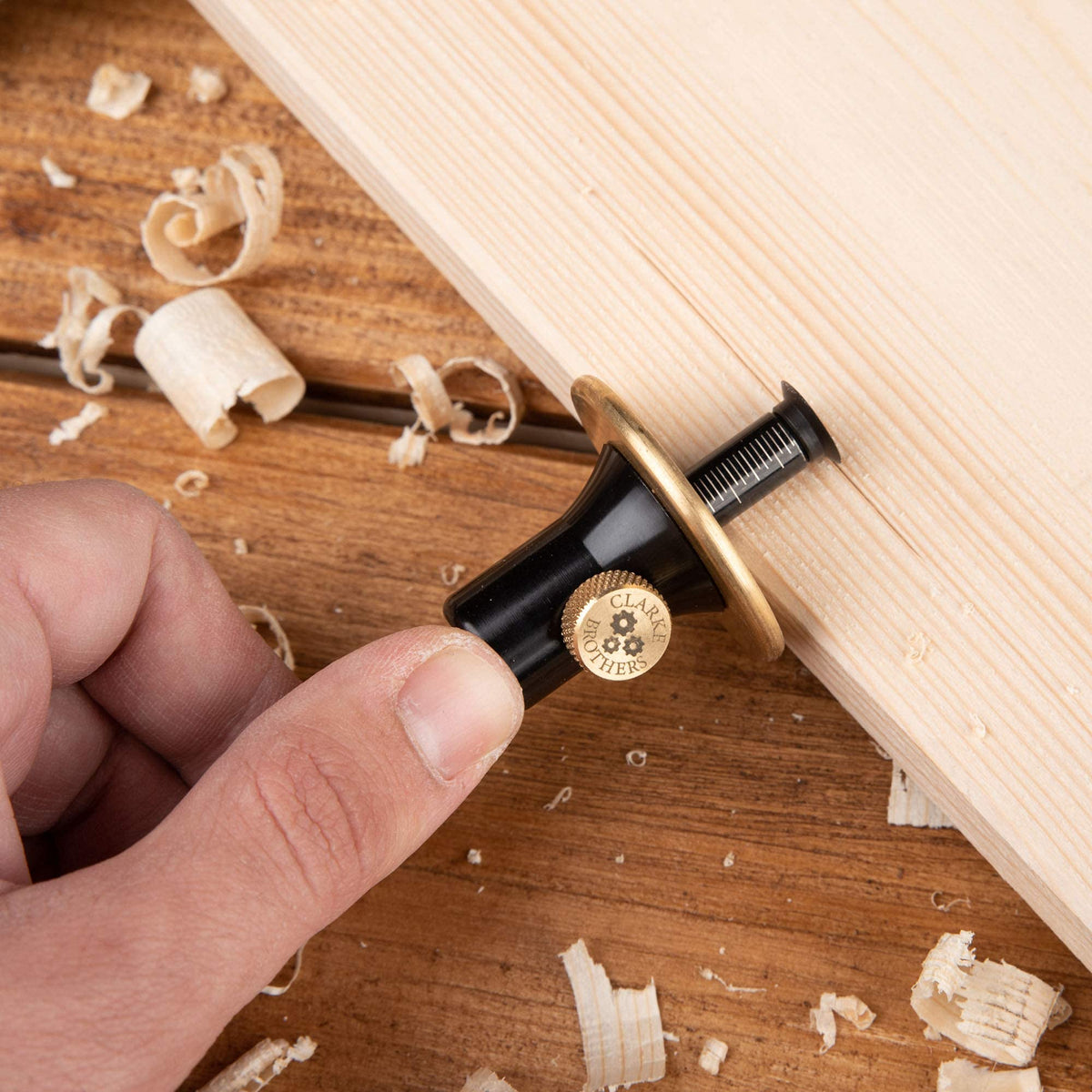 Clarke Brothers wheel marking gauge in one-handed use demonstration