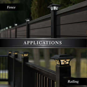 Real glass lens on Kingston cap adds decorative glow to outdoor railings.