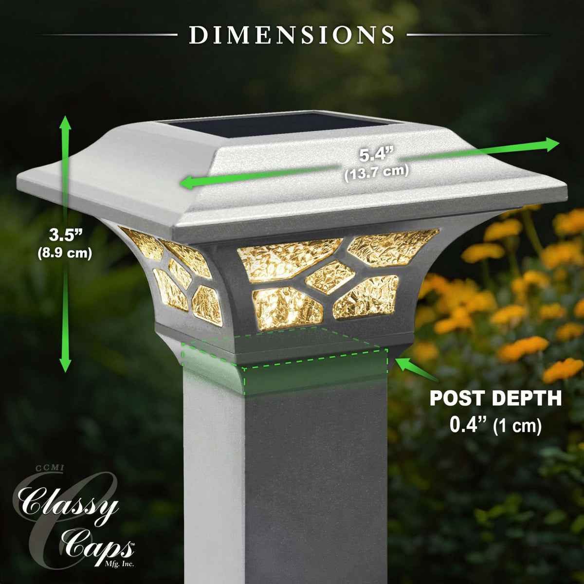 Kingston solar post cap with warm light mode enhances evenings on decks and fences.