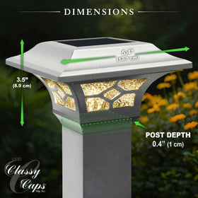 Kingston solar post cap with warm light mode enhances evenings on decks and fences.