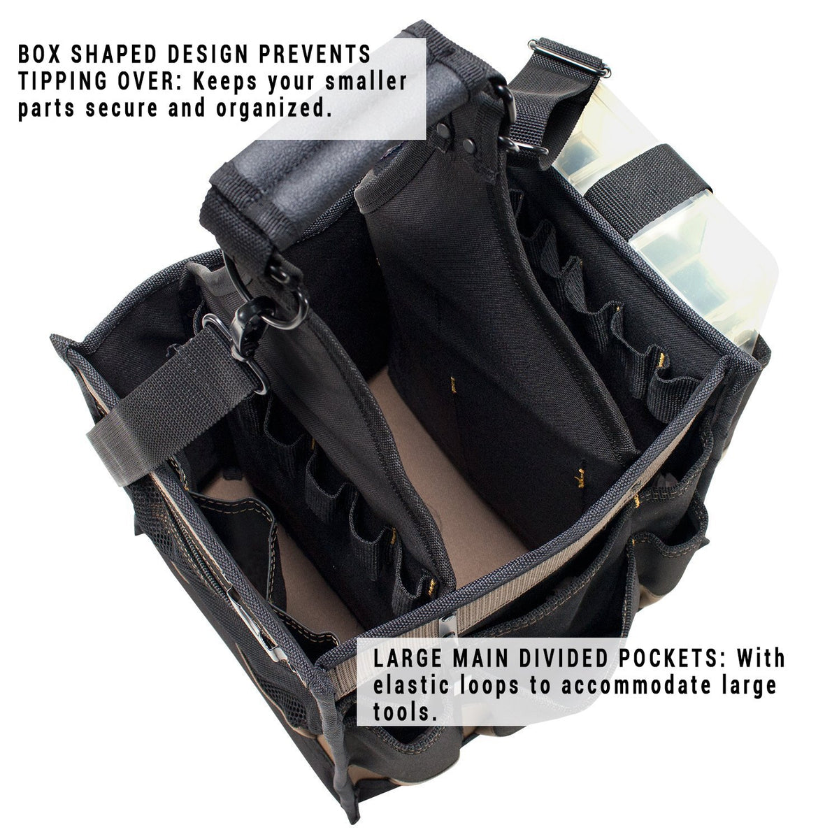 CLC 1528 multi-compartment tray keeps fasteners sorted and ready to grab.