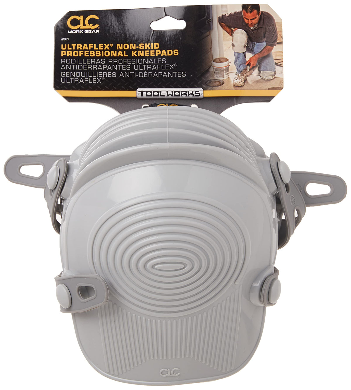 CLC Ultraflex kneepads with adjustable rubber straps for a secure fit.
