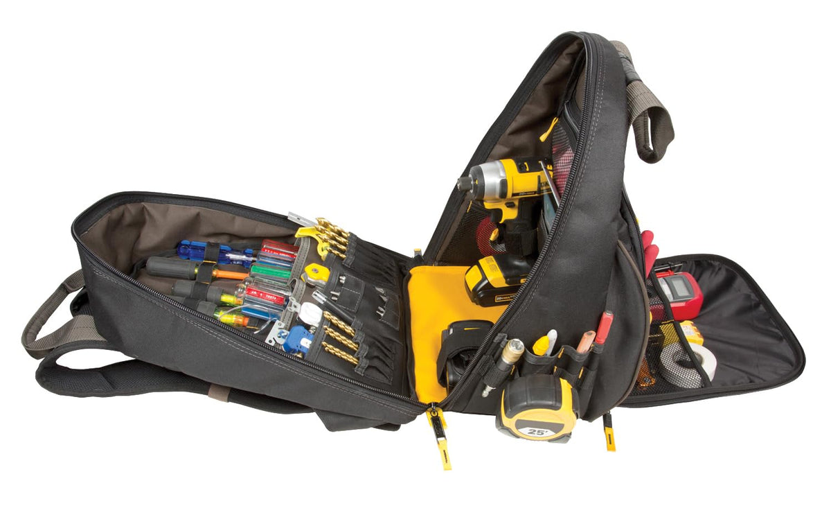 Custom Leathercraft L255 extra straps securely hold cordless drill and charger.