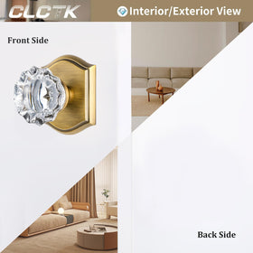 CLCTK antique-brass finish on glass knob enhances visual appeal for interior doors.