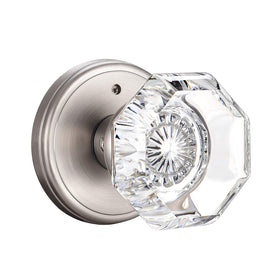 CLCTK crystal glass door knob with privacy lock, satin nickel, interior use
