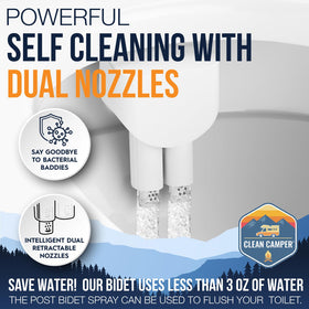 Clean Camper adjustable water pressure supports gentle or strong cleaning