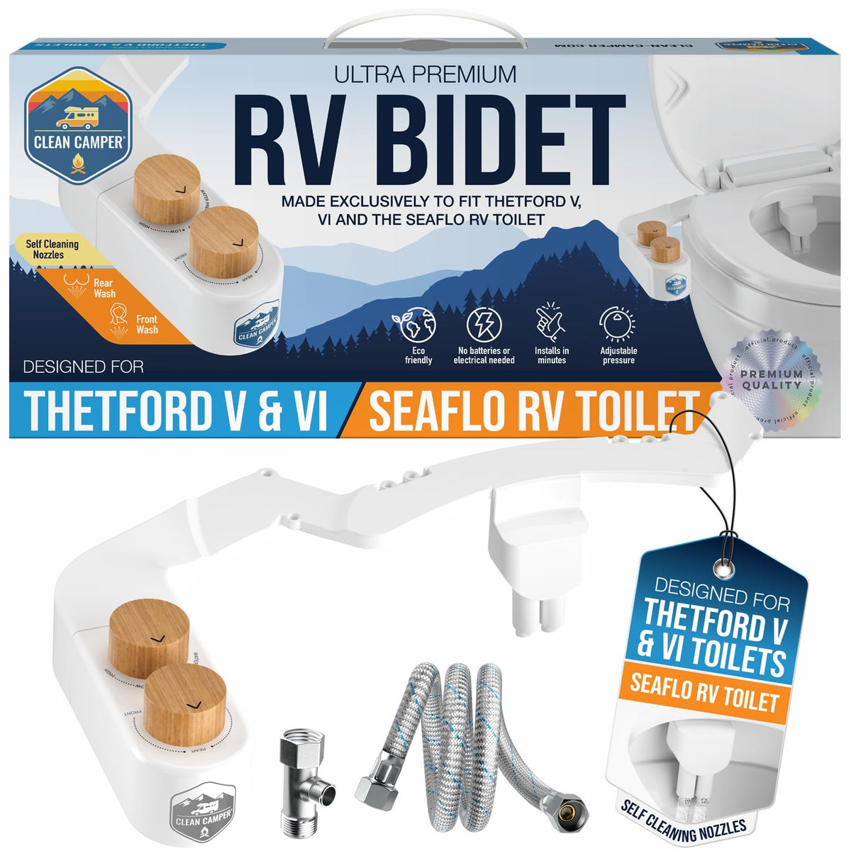 Clean Camper RV bidet front spray with adjustable pressure for Thetford V/VI