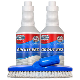 Clean-eez Grout Cleaner stand-up brush attachment in action for deep grout cleaning.
