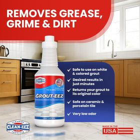 Safe for colored grout with Clean-eez Grout-eez; not for natural stone.
