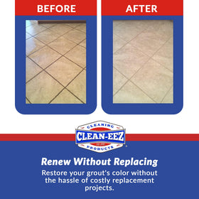 Porcelain grout stain removal with Clean-eez Grout-eez close up