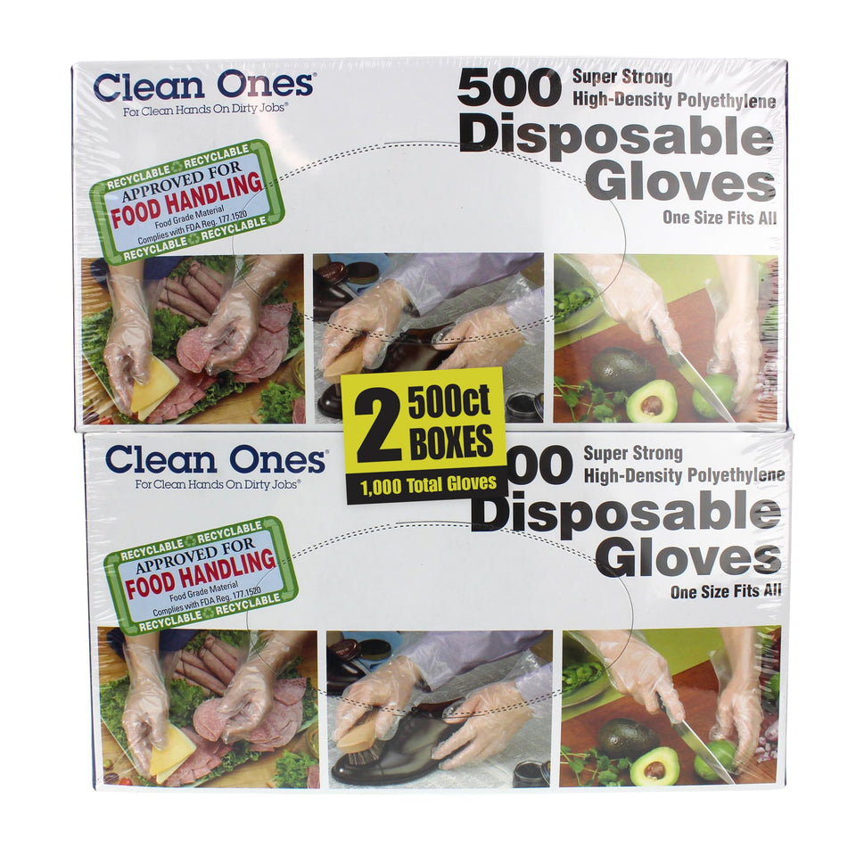 Clean Ones gloves in a 1000-count box, ideal for bulk food handling.