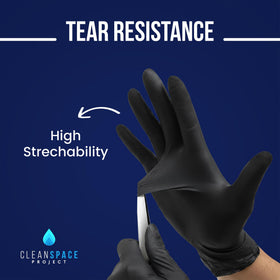 CLEAN SPACE PROJECT black nitrile gloves powder-free for comfortable long use