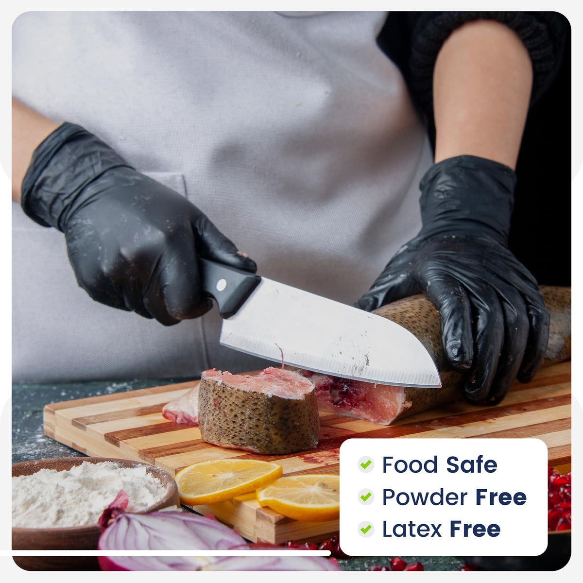 CSP Black nitrile gloves powder-free design reduces residue in clean environments