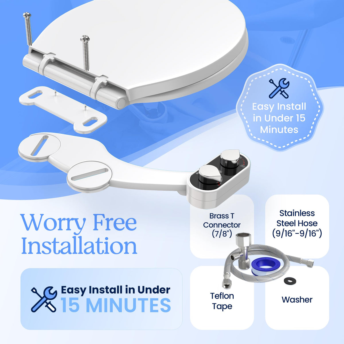 Clear Rear bidet offers dual retractable nozzles for rear and feminine washes.