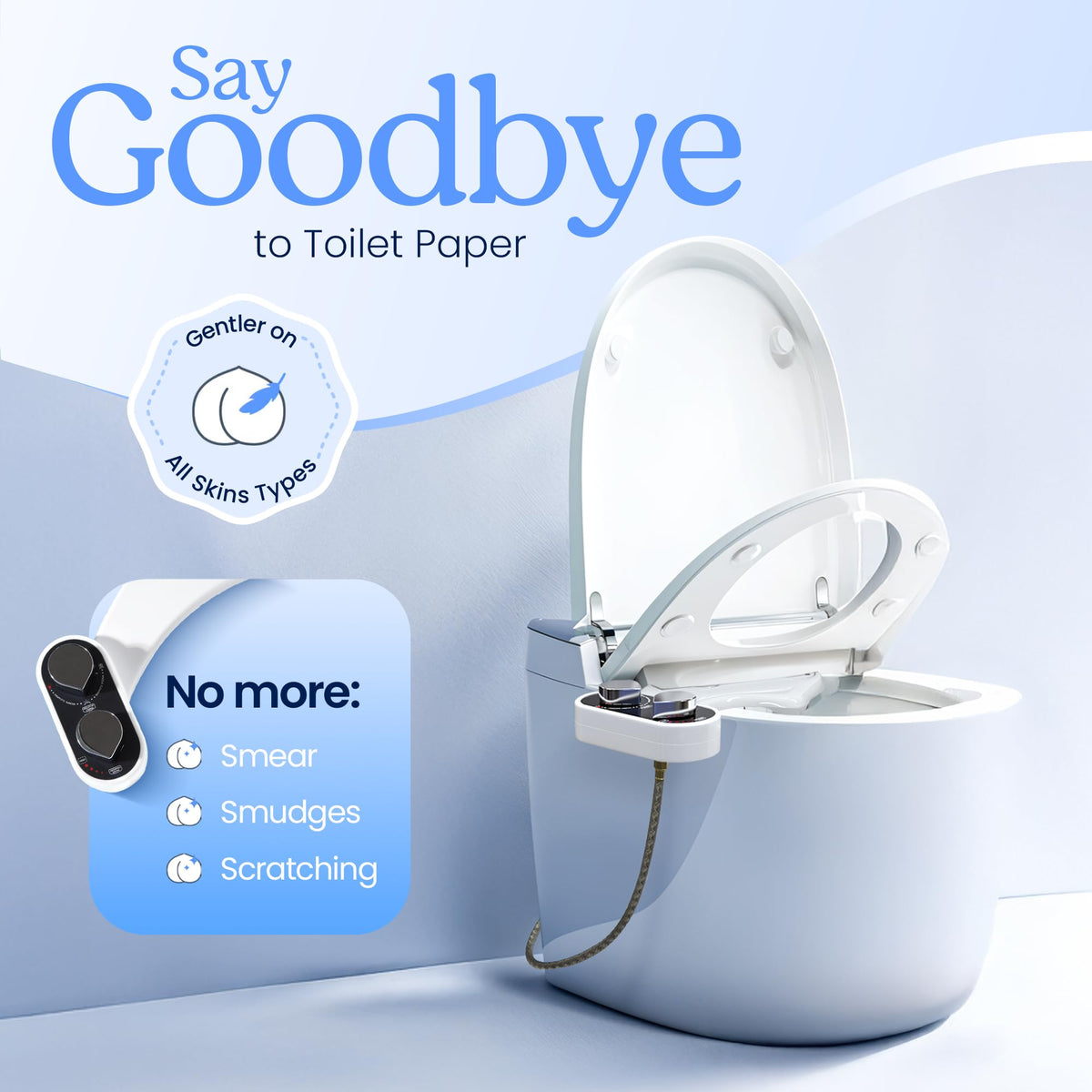 Clear Rear bidet uses leak-proof connectors for reliable performance.