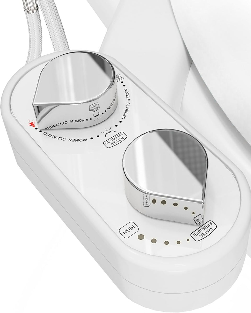 CLEAR REAR bidet attachment under elongated seat with space-saving design