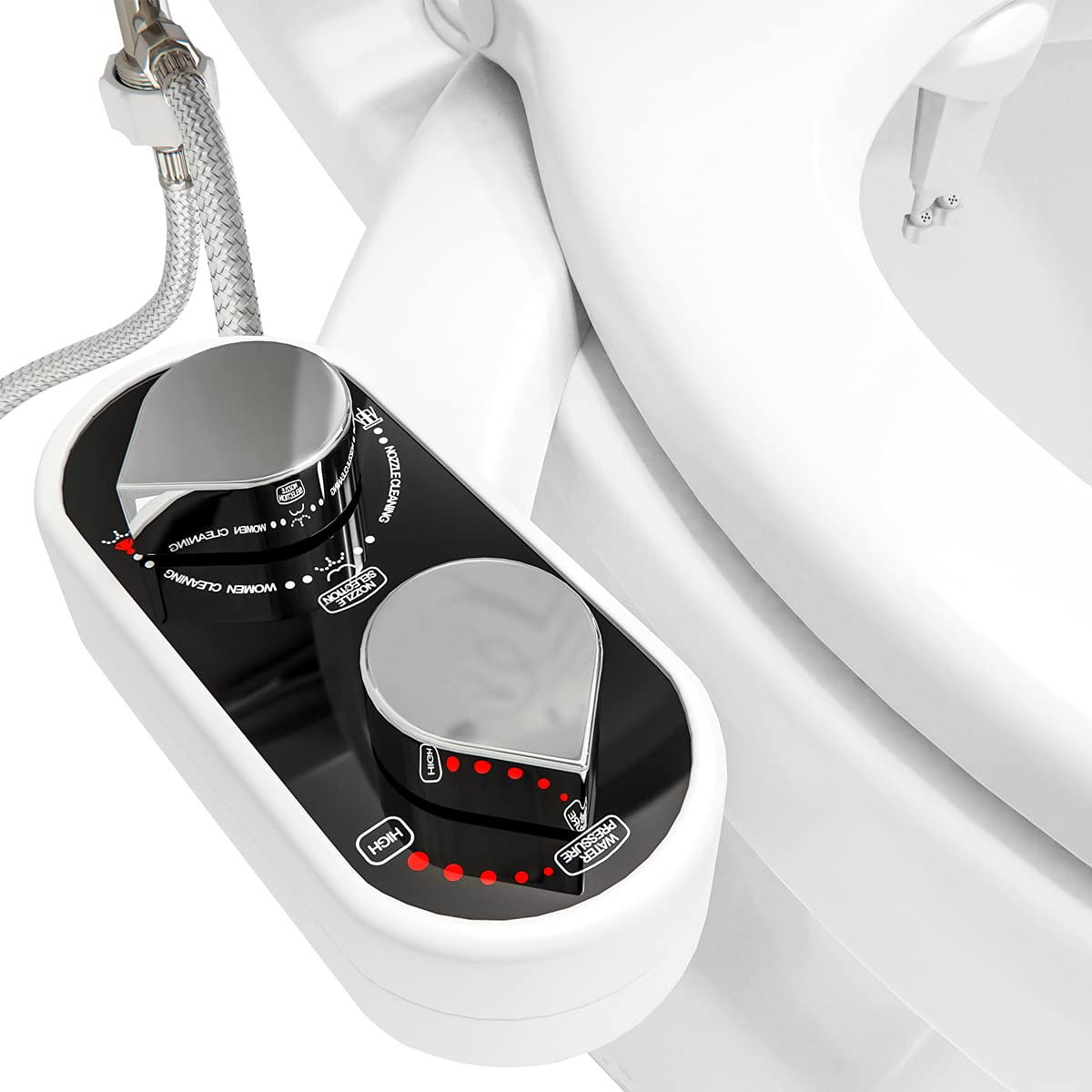 CLEAR REAR under-seat bidet attachment with slim design for an easy bathroom upgrade.