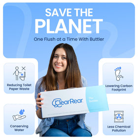 CLEAR REAR eco-friendly upgrade reduces toilet paper waste and costs