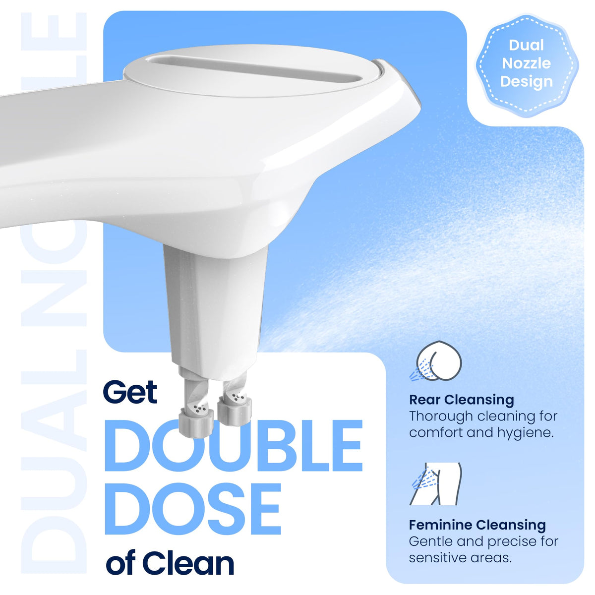 CLEAR REAR retractable self-cleaning nozzles for hygienic cleansing with minimal maintenance