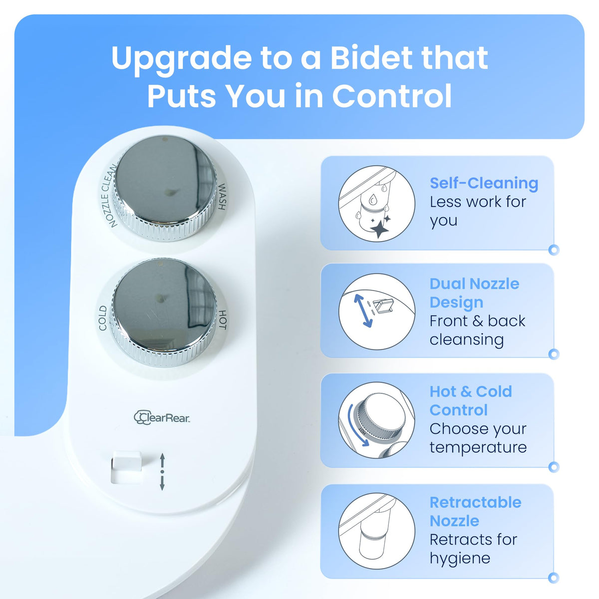 CLEAR REAR eco-friendly upgrade reduces toilet paper use.