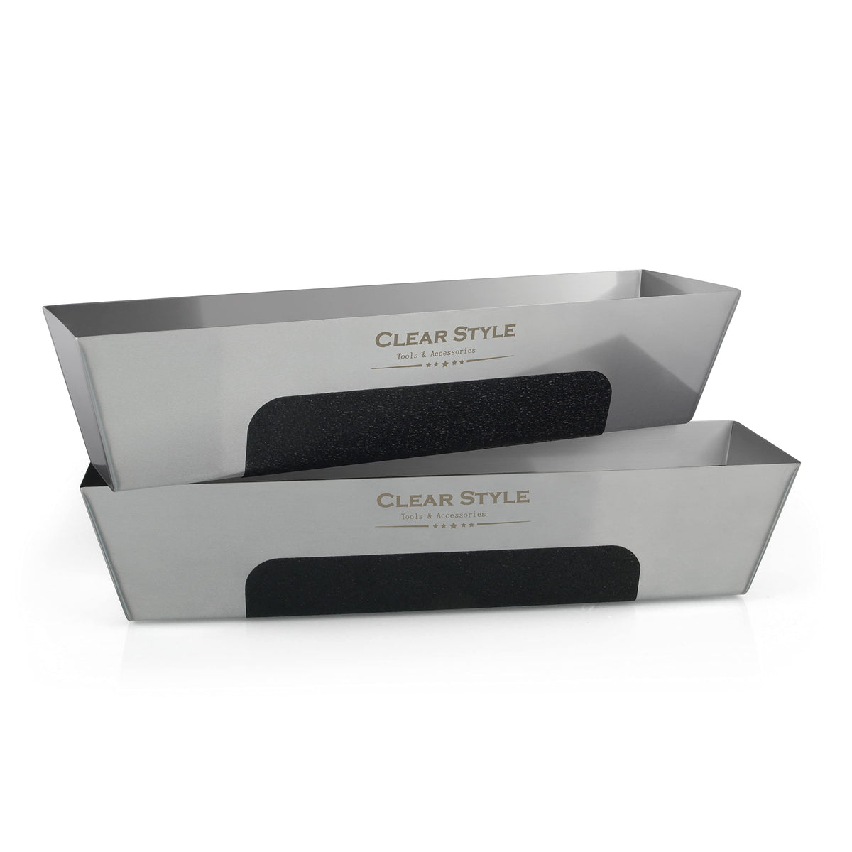 ClearStyle 14-inch mud pan top view shows wide loading area for faster work