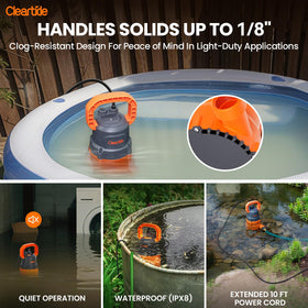 Debris handling up to 1/8 inch prevents clogs during muddy drainage
