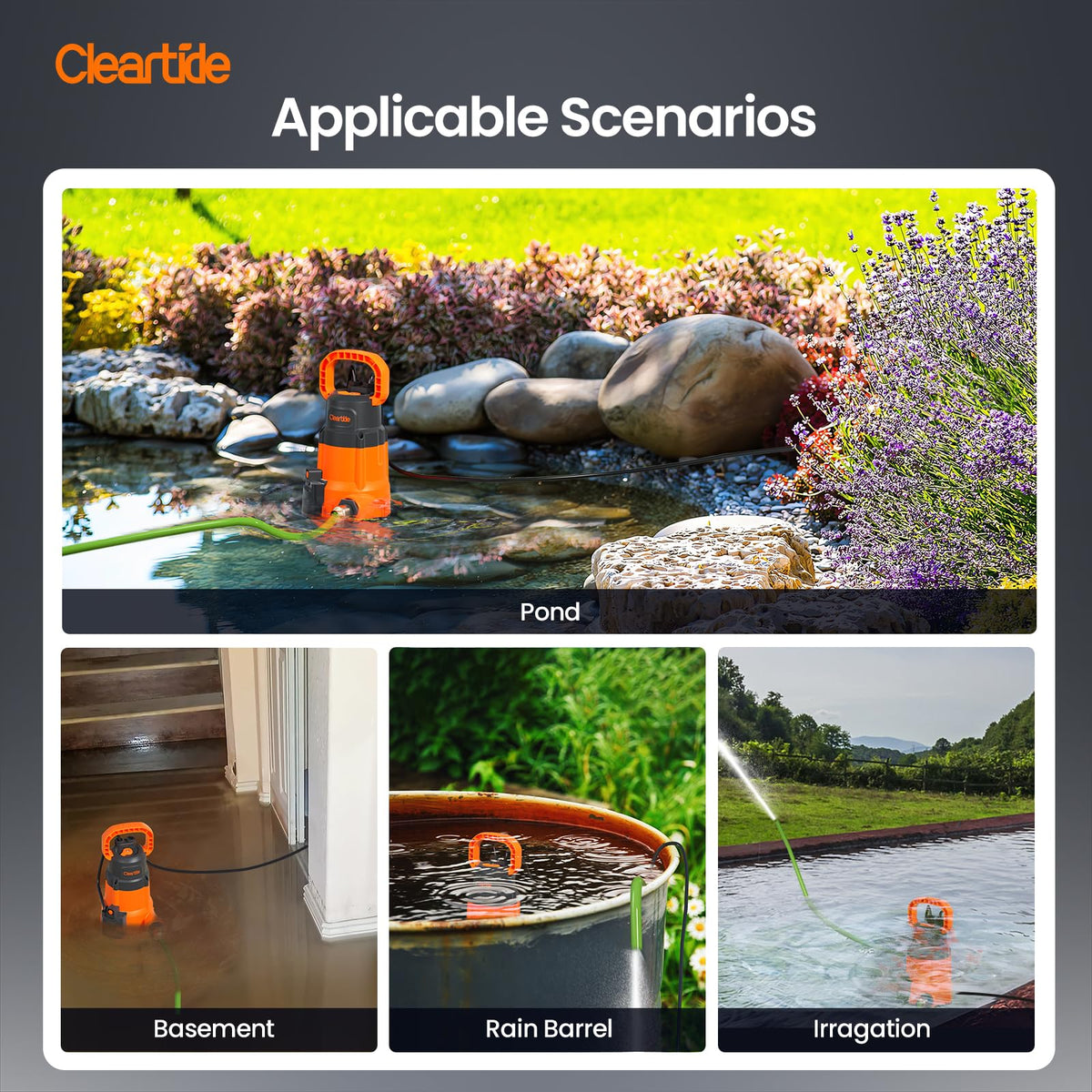 Cleartide adapters and elbow fitting enable quick hose connections.