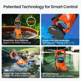 Cleartide pump handles solids up to 3/8 inch for debris draining.