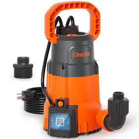 Cleartide submersible pump front view highlighting compact, ready-to-use design for quick drainage.