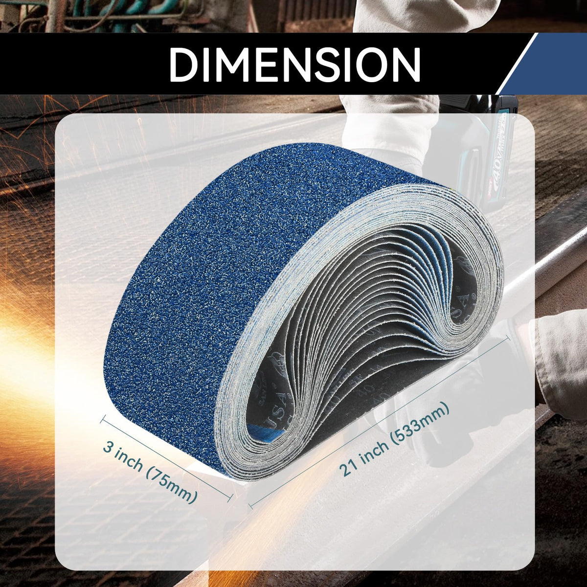 Clebay 3x21 sanding belt 120 grit for fine prep and metal smoothing