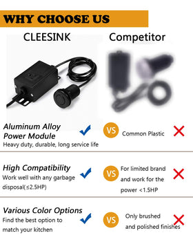 CLEESINK air switch long 3.5in black kit close up shows countertop fit and reliable operation