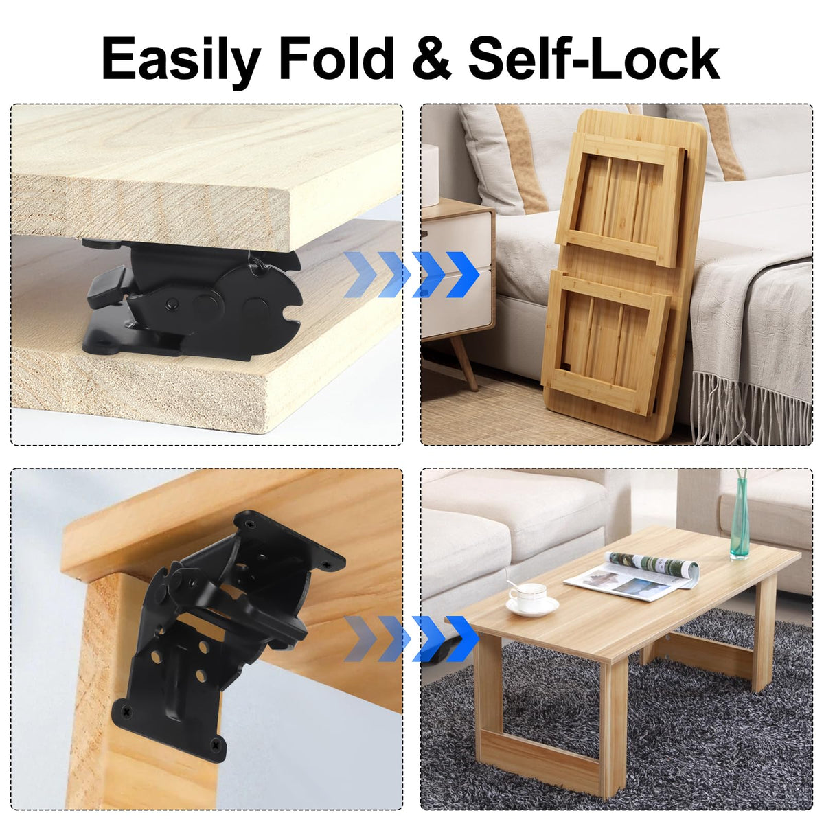 Clifog hinge attached to table leg for flexible arrangement