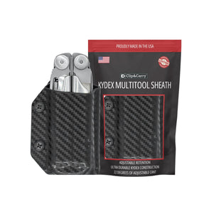 Clip & Carry Leatherman Wave Kydex sheath front view for secure one-handed access.