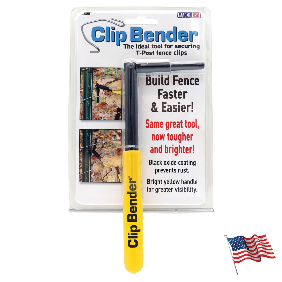 Clip Bender close-up of the yellow handle for quick, visible fence clip securing.