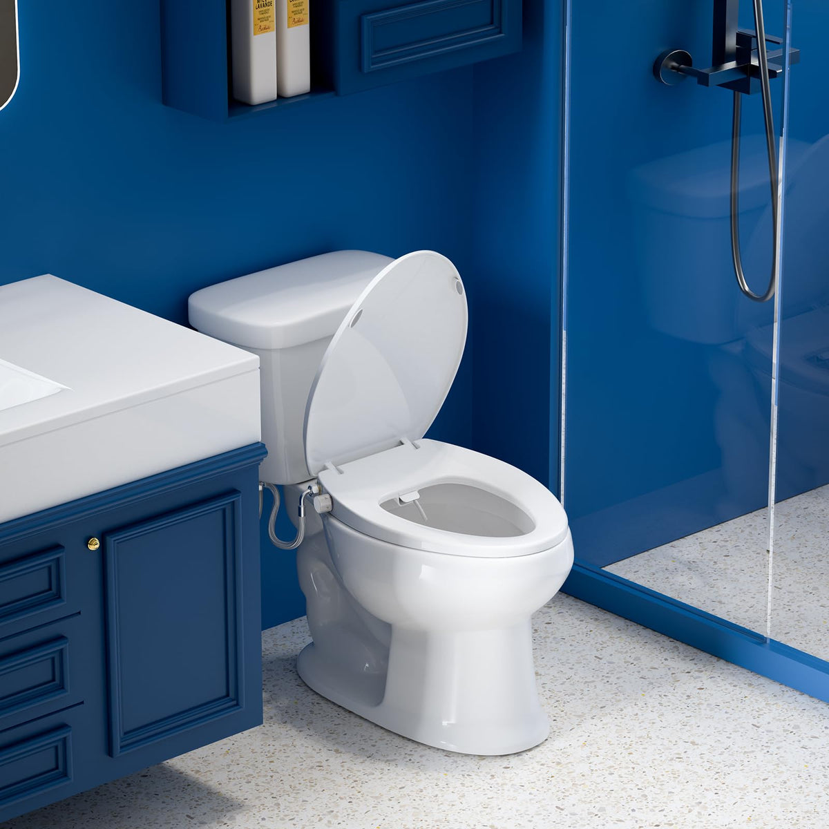 Clirass elongated toilet fit with tool-free installation for quick upgrading.