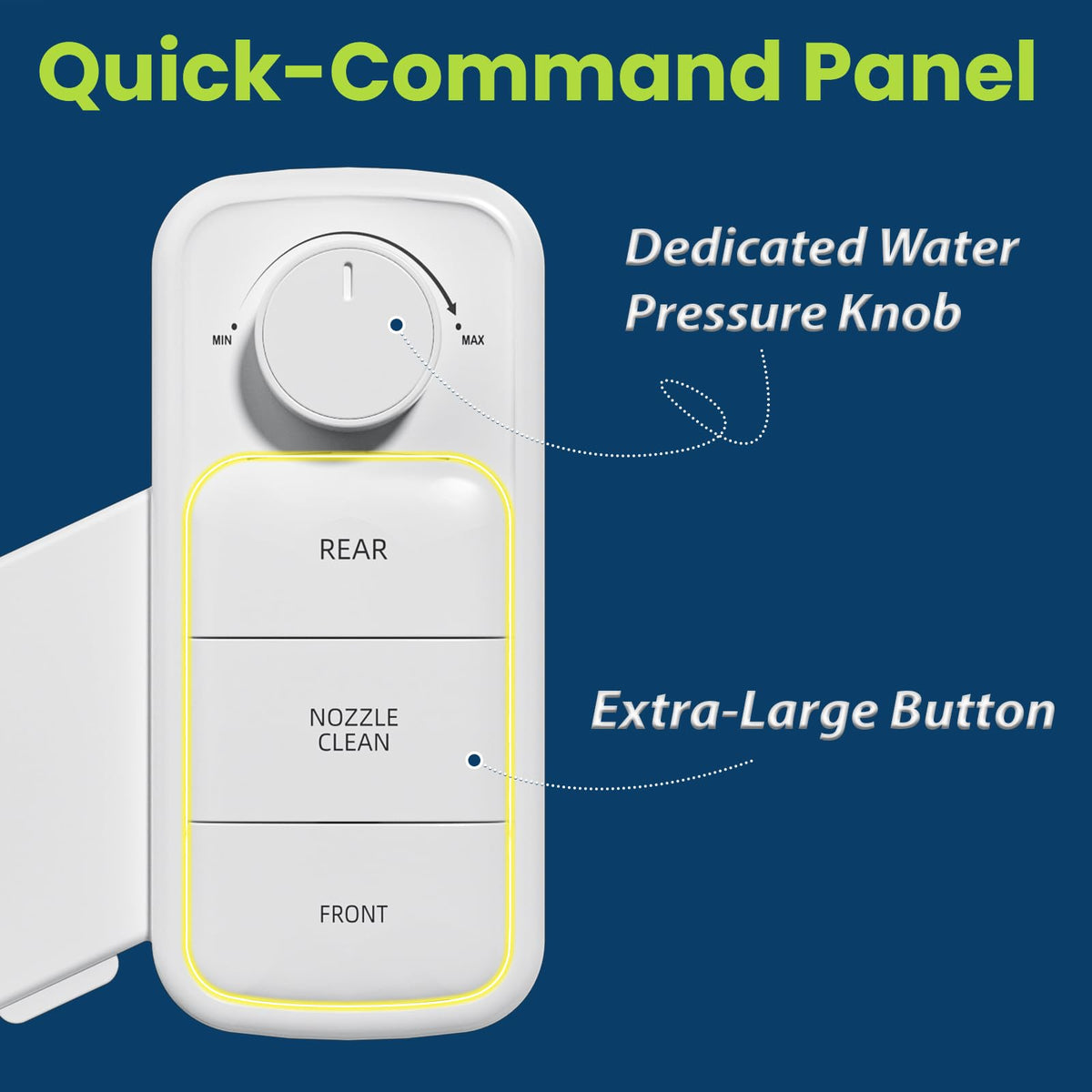Clirass Ultra-Slim Bidet front-view showing large buttons for easy use