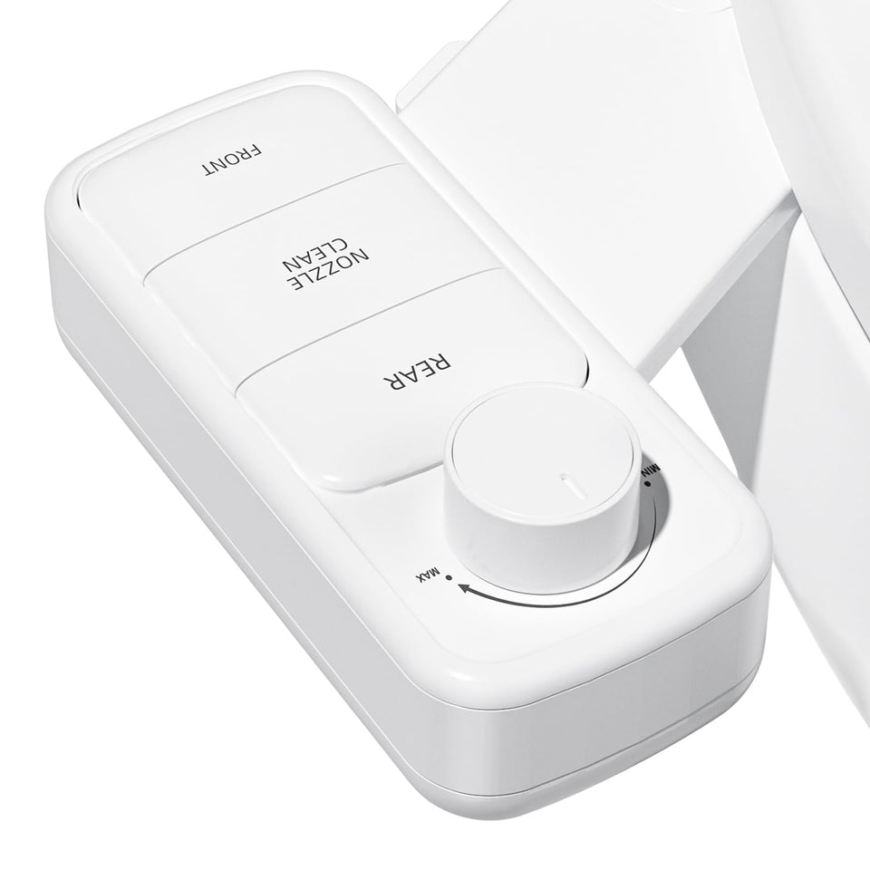 Clirass Ultra-Slim Bidet side-view with accessible controls and dual nozzles