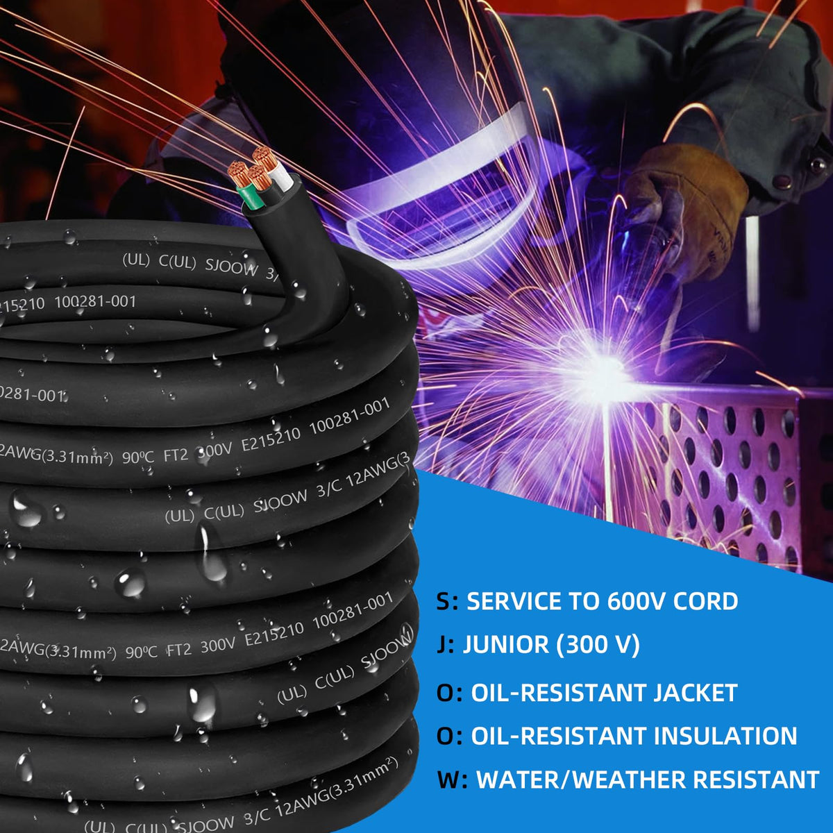 CLLOMAGY 12AWG SJOOW extension cord in use with a generator