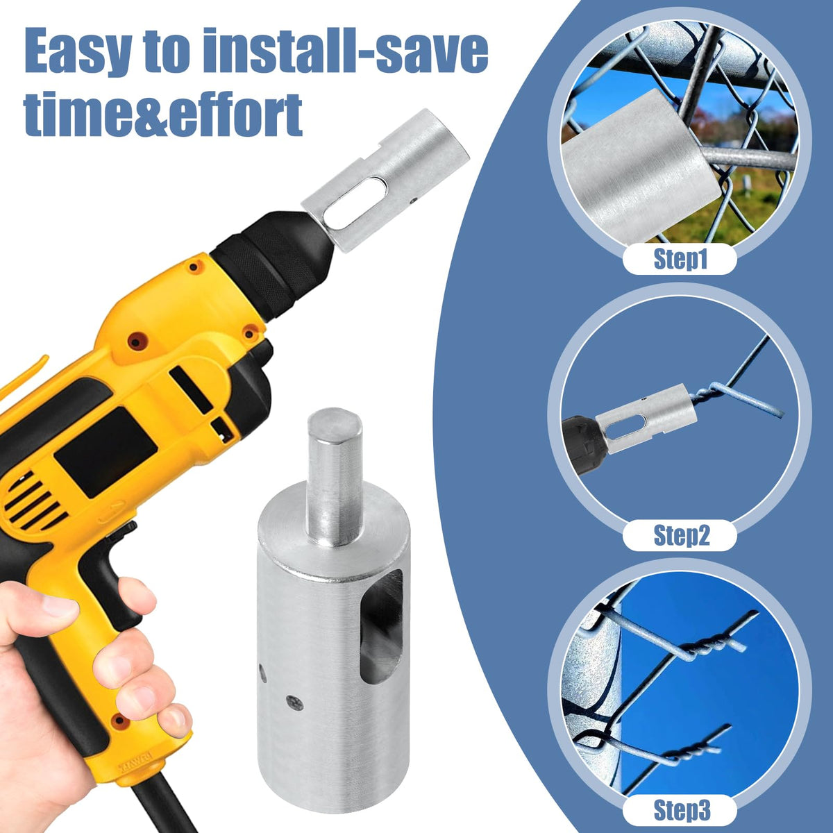 Easy installation of CLLOMAGY EZ Twist Ties with a secure 3/8 inch drill fit.