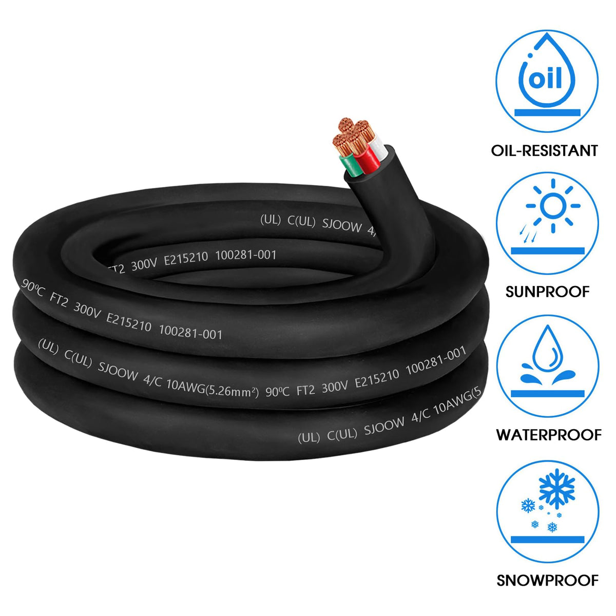 CLLOMAGY outer rubber insulation 10AWG SJOOW wire for industrial outdoor use