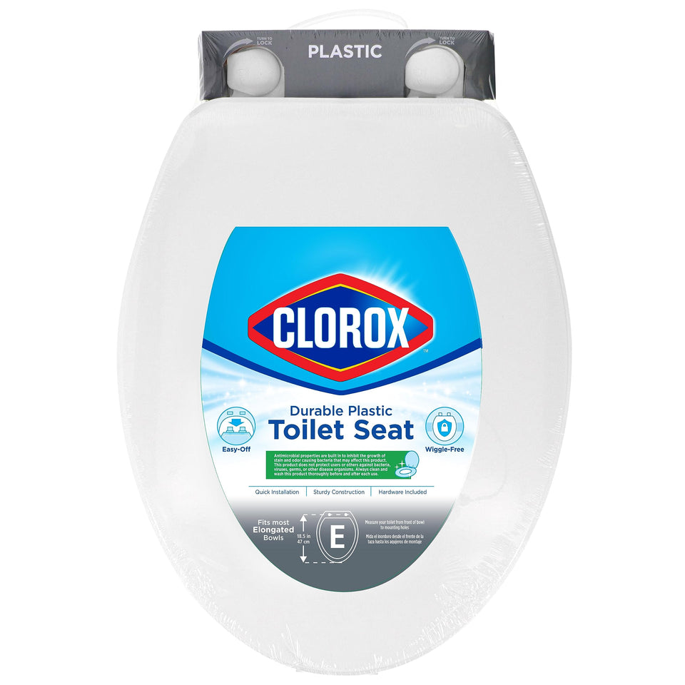 Clorox elongated seat front view showing durable design for long-lasting use.