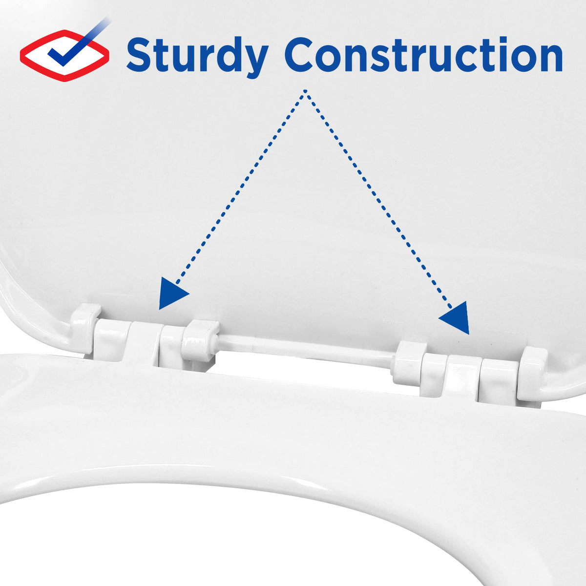 Clorox Round Beveled Seat hinge area – easy-off hinges for thorough cleaning.