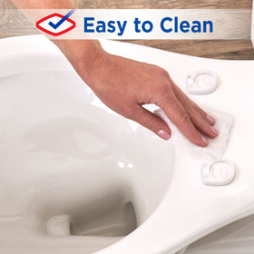 Clorox round-beveled-seat installed – fits most standard round toilets.